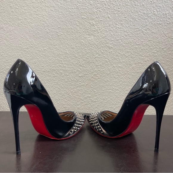 100% Authentic Christian Louboutin Black Spike Bareta 100 Pumps Women Size 6.5 - Picture 3 of 8